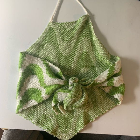 Green and white swirl halter tie back shirt - Picture 2 of 2